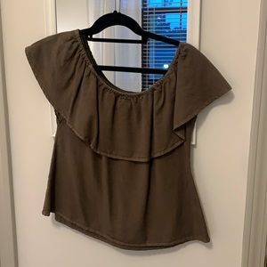 Off the shoulder green top